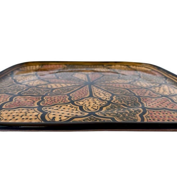 Le Souk Tunisia Handmade Honey Square Ceramic Vintage Platter Pottery Art Plate - Picture 4 of 12